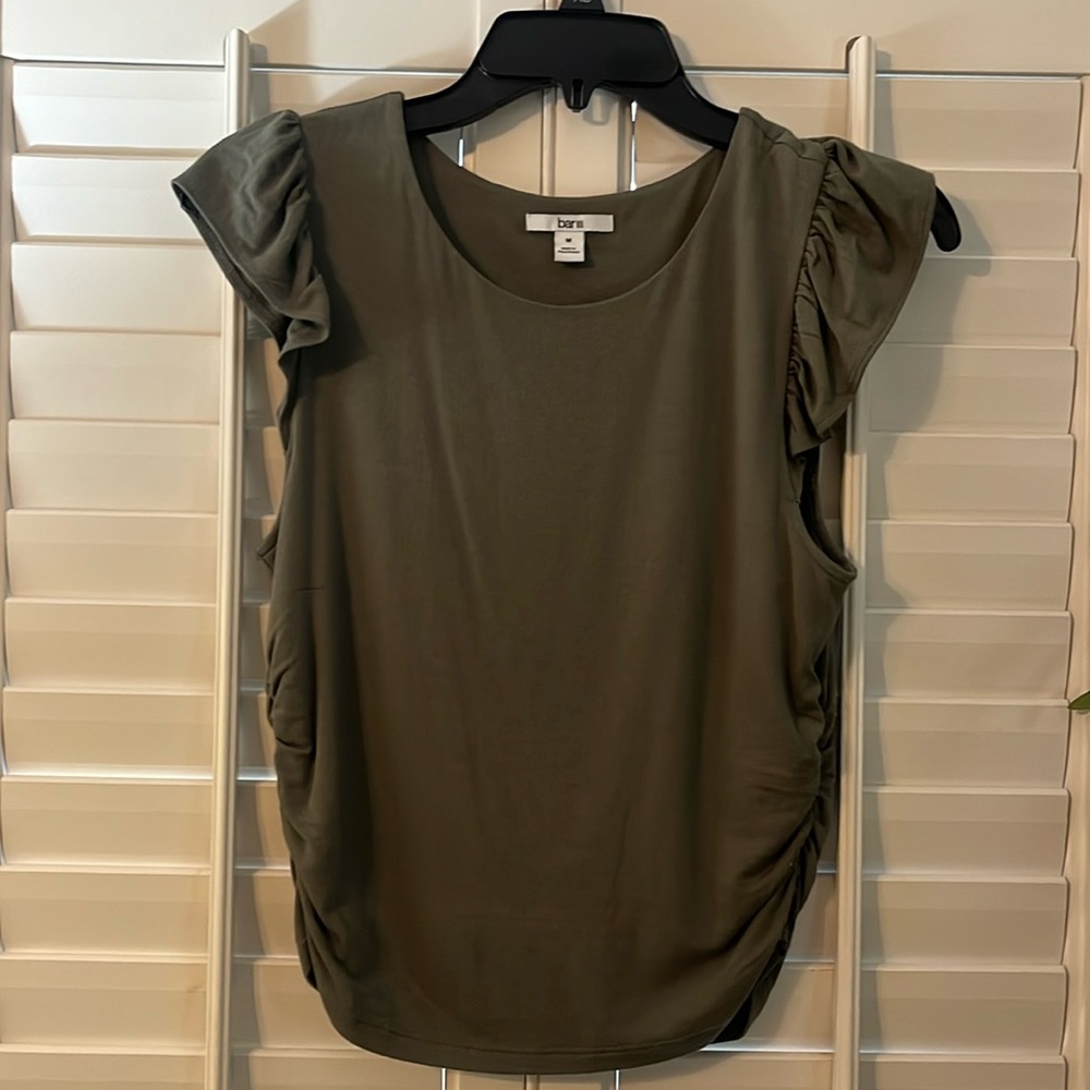 Bar III Olive green flutter sleeve top M